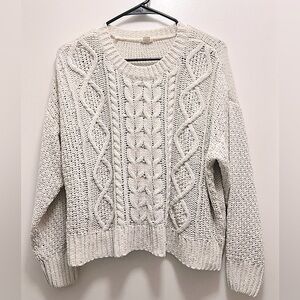 Garage Cozy White/Cream Cable Knit Sweater, Size L